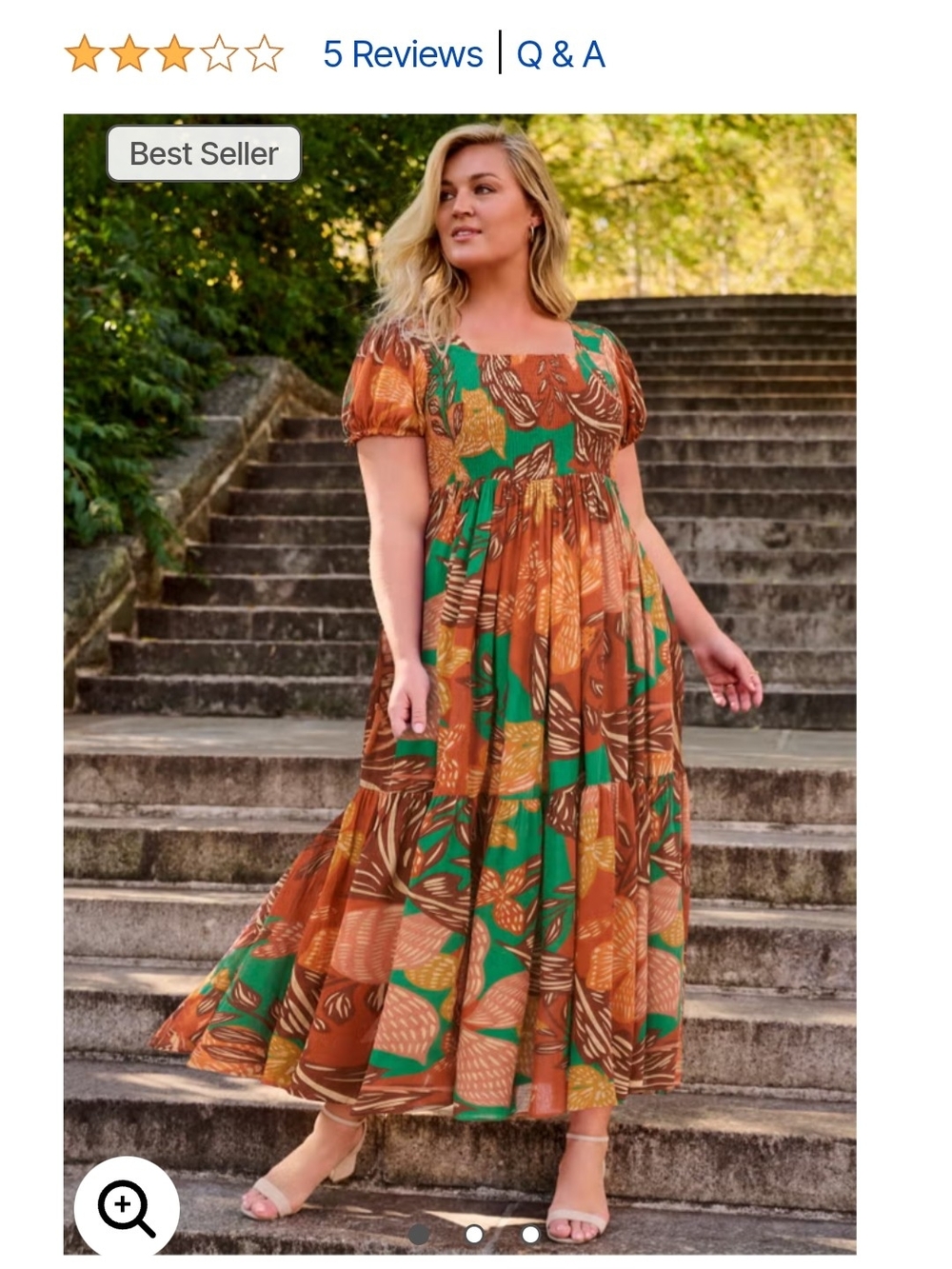NWT NEW Women's Avenue Square-Neck Tiered Maxi Dress - Green & Brown Leaf Print